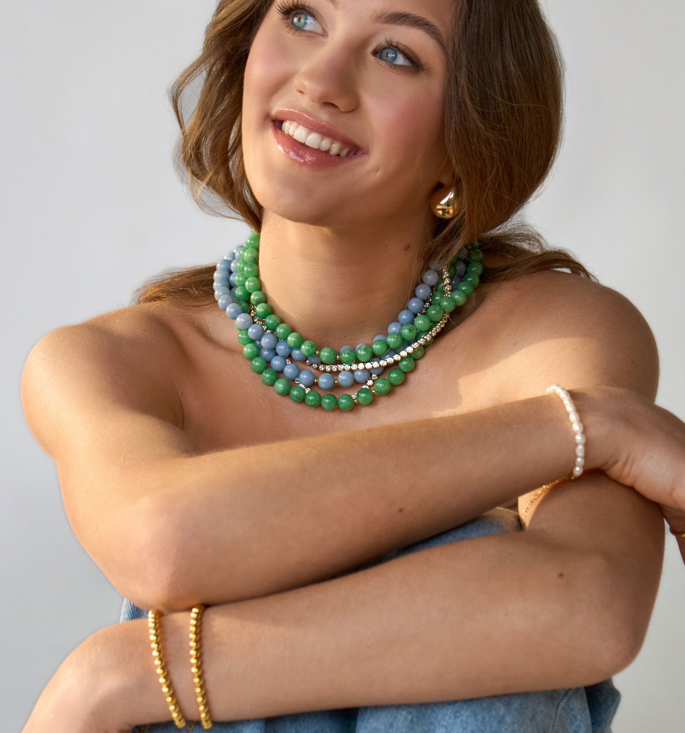 Korale z zielonego angelitu Bean Gold