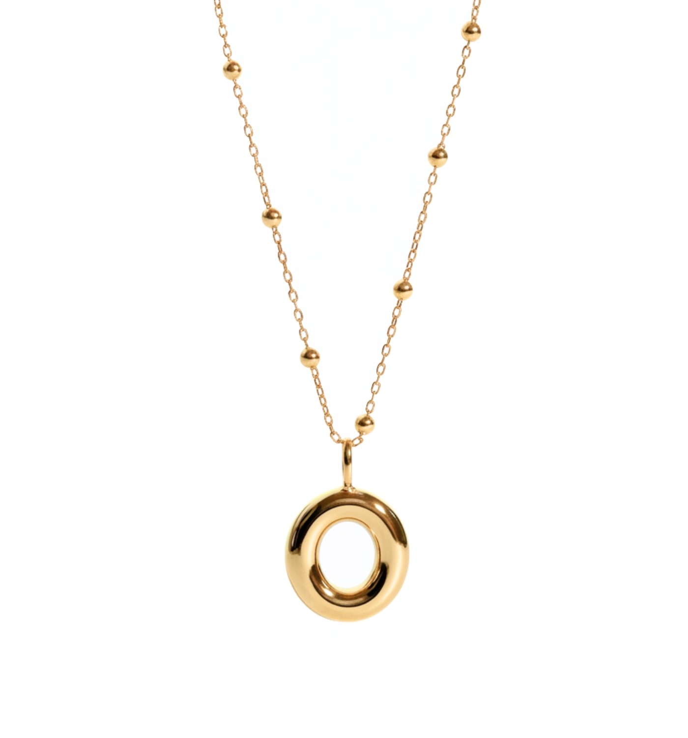 A necklace with the letter O