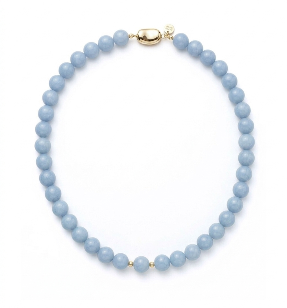 Korale z błękitnego angelitu Bean Gold