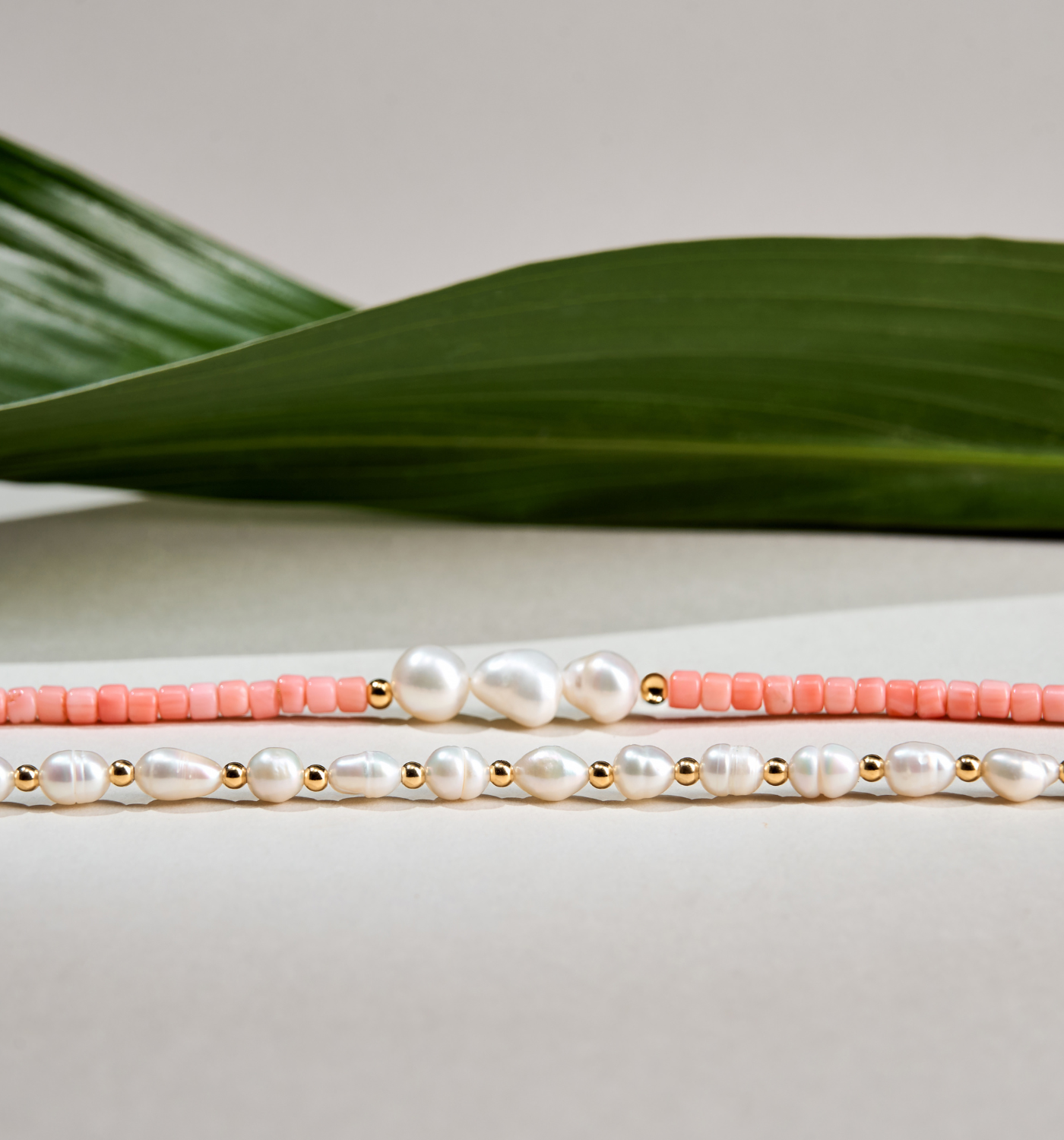 Naszyjnik różowy koral i naturalne perły  Bean Gold