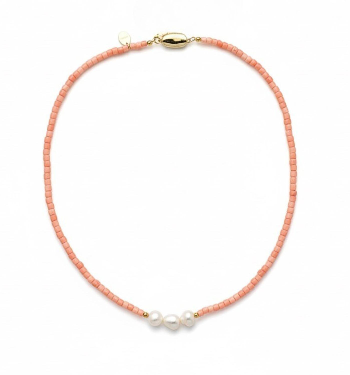 Naszyjnik różowy koral i naturalne perły  Bean Gold