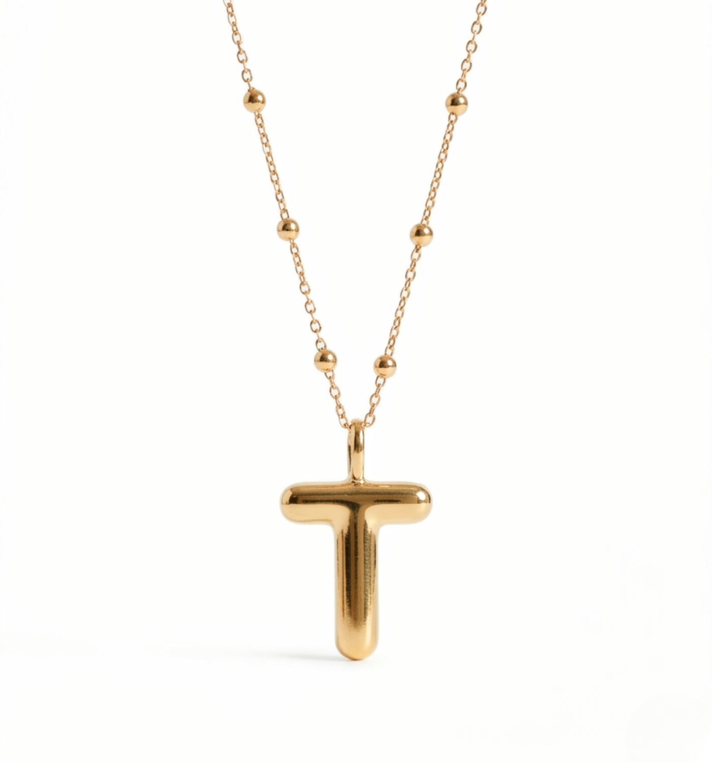 Gold-plated silver necklace with a puffed letter T