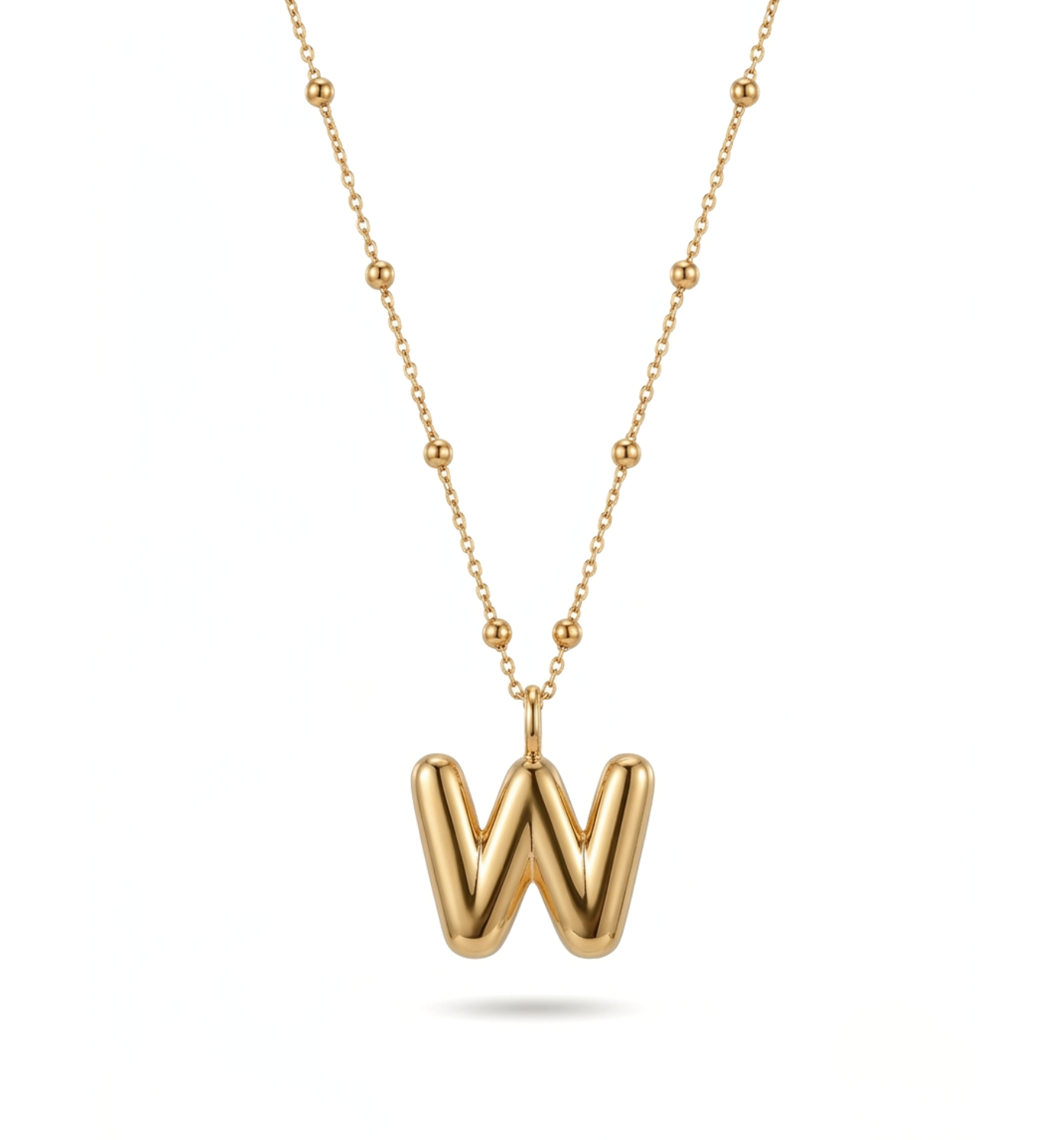 Necklace with a puffed letter W, gold-plated silver
